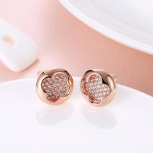 Load image into Gallery viewer, 925 Sterling Silver Fashion Brilliant Plated Rose Gold Four-leafed Clover Round Stud Earrings with Cubic Zircon - Glamorousky