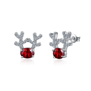 Fashion Romantic Elk Stud Earrings with Red Cubic Zircon - Glamorousky
