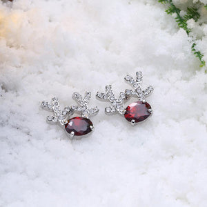 Fashion Romantic Elk Stud Earrings with Red Cubic Zircon - Glamorousky