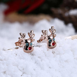 Fashion Simple Plated Rose Gold Elk Stud Earrings with Cubic Zircon - Glamorousky