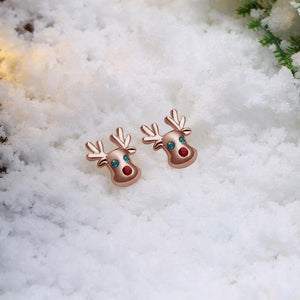 Fashion Simple Plated Rose Gold Elk Stud Earrings with Cubic Zircon - Glamorousky