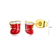 Load image into Gallery viewer, Simple and Fashion Plated Gold Red Christmas Socks Stud Earrings - Glamorousky