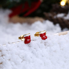 Load image into Gallery viewer, Simple and Fashion Plated Gold Red Christmas Socks Stud Earrings - Glamorousky