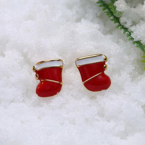 Simple and Fashion Plated Gold Red Christmas Socks Stud Earrings - Glamorousky