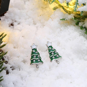 Fashion Simple Christmas Tree Stud Earrings with Cubic Zircon - Glamorousky