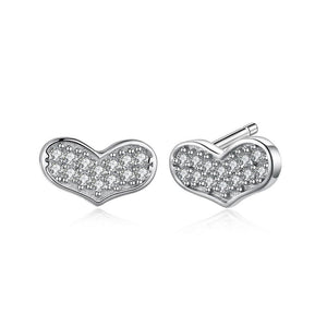 925 Sterling Silver Simple Fashion Heart Stud Earrings with Cubic Zircon - Glamorousky