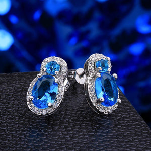 Elegant and Bright Geometric Stud Earrings with Blue Cubic Zircon - Glamorousky