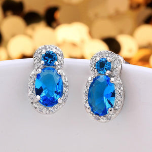 Elegant and Bright Geometric Stud Earrings with Blue Cubic Zircon - Glamorousky