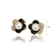 Load image into Gallery viewer, Elegant and Fashion Plated Gold Flower Pearl Stud Earrings with Cubic Zircon - Glamorousky