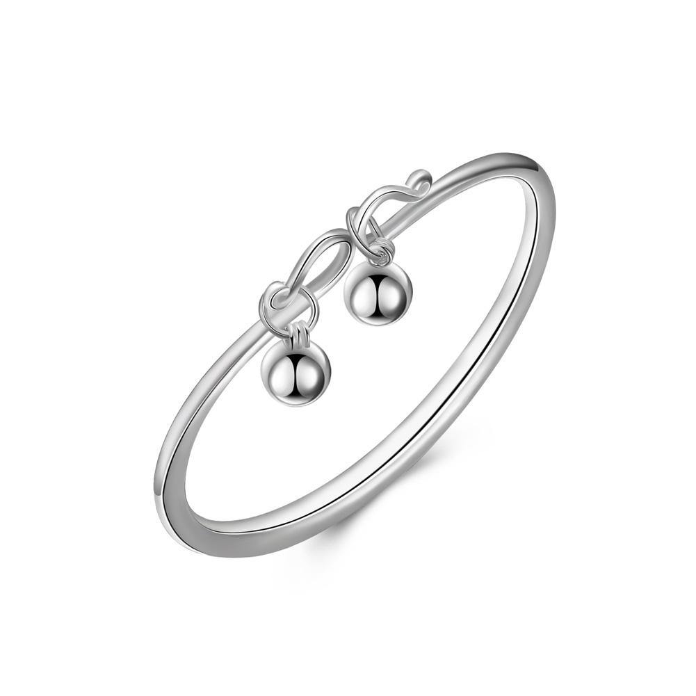 925 Sterling Silver Fashion Simple Geometric Bell Bangle - Glamorousky