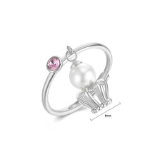 Load image into Gallery viewer, 925 Sterling Silver Noble Personality Pearl Crown Adjustable Ring with Pink Austrian Element Crystal - Glamorousky