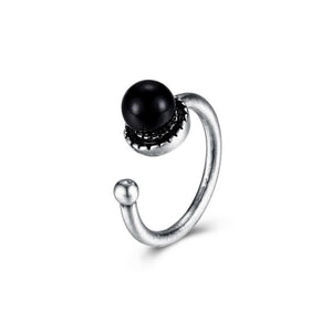 Vintage Elegant Black Pearl Adjustable Split Ring - Glamorousky