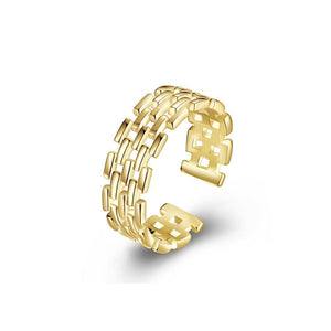 Fashion Simple Plated Gold Openwork Geometric Adjustable Opening Ring - Glamorousky