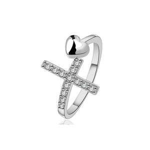 Simple Romantic Heart Shaped Cross Adjustable Ring with Cubic Zircon - Glamorousky