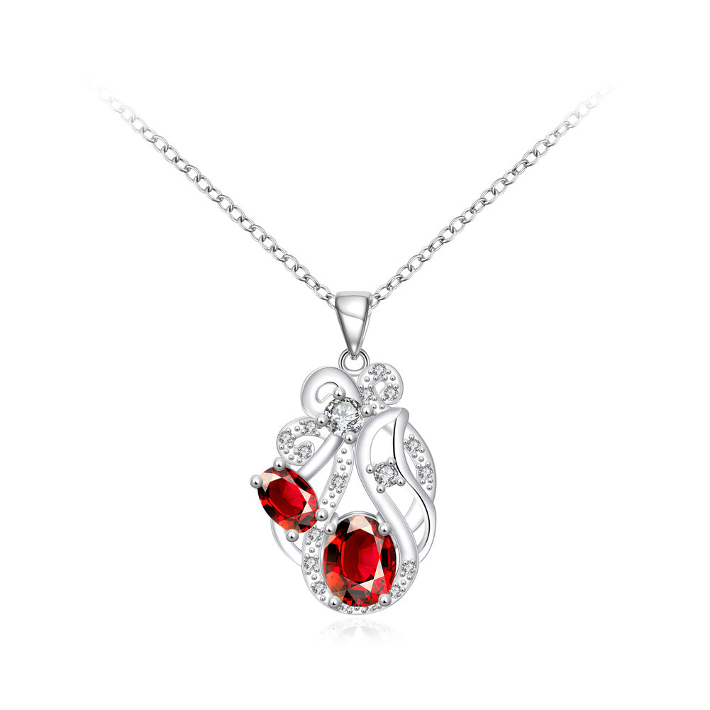 Fashion Elegant Geometric Pendant with Red Cubic Zircon and Necklace