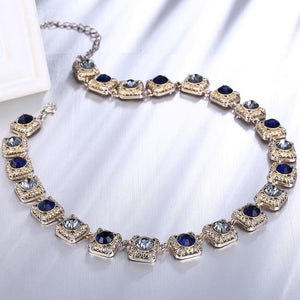 Fashion Elegant Plated Rose Gold Geometric Square Necklace with Blue Cubic Zircon - Glamorousky