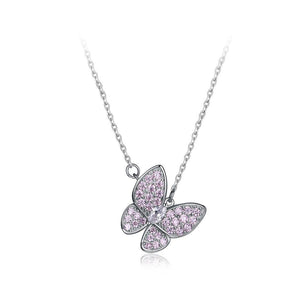 925 Sterling Silver Fashion Elegant Butterfly Pendant with Pink Cubic Zircon and Necklace - Glamorousky