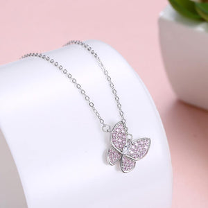 925 Sterling Silver Fashion Elegant Butterfly Pendant with Pink Cubic Zircon and Necklace - Glamorousky