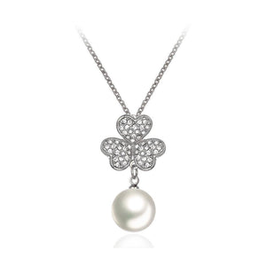 Elegant and Fashion Three-leafed Clover Pearl Pendant with Cubic Zircon and Necklace - Glamorousky