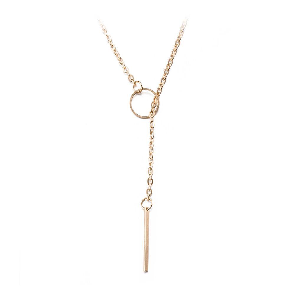 Simple and Fashion Plated Gold Geometric Bar Pendant with Necklace - Glamorousky