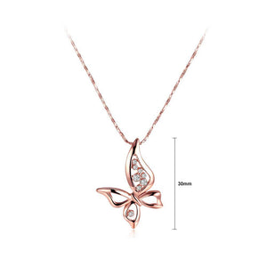 Fashion Elegant Plated Rose Gold Butterfly Pendant with Austrian Element Crystal and Necklace - Glamorousky