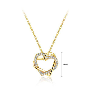 Simple and Romantic Plated Gold Double Heart Pendant with Austrian Element Crystal and Necklace - Glamorousky