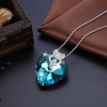Load image into Gallery viewer, 925 Sterling Silver Fashion Elegant Owl Heart Pendant with Blue Austrian Element Crystal and Long Necklace - Glamorousky