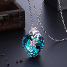 Load image into Gallery viewer, 925 Sterling Silver Fashion Star Heart Pendant with Blue Austrian Element Crystal and Long Necklace - Glamorousky