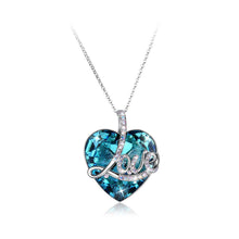 Load image into Gallery viewer, 925 Sterling Silver Fashion Heart-shaped Love Pendant with Blue Austrian Element Crystal and Long Necklace - Glamorousky