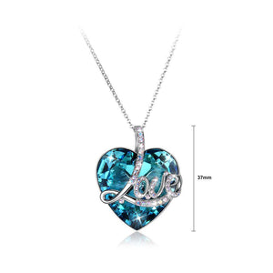 925 Sterling Silver Fashion Heart-shaped Love Pendant with Blue Austrian Element Crystal and Long Necklace - Glamorousky