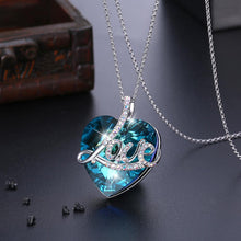 Load image into Gallery viewer, 925 Sterling Silver Fashion Heart-shaped Love Pendant with Blue Austrian Element Crystal and Long Necklace - Glamorousky