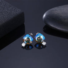 Load image into Gallery viewer, 925 Sterling Silver Fashion Simple Geometric Square Stud Earrings with Lake Blue Austrian Element Crystal - Glamorousky