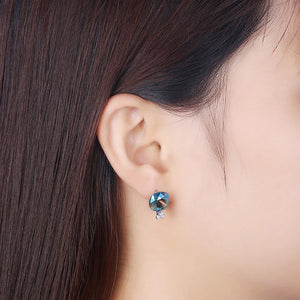 925 Sterling Silver Fashion Simple Geometric Square Stud Earrings with Lake Blue Austrian Element Crystal - Glamorousky