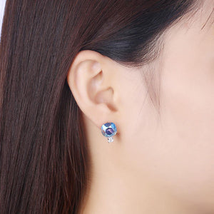 925 Sterling Silver Fashion Simple Geometric Square Stud Earrings with Blue Austrian Element Crystal - Glamorousky