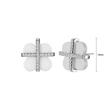 Load image into Gallery viewer, 925 Sterling Silver Fashion Simple Four-leafed Clover Cubic Zircon White Ceramic Stud Earrings - Glamorousky