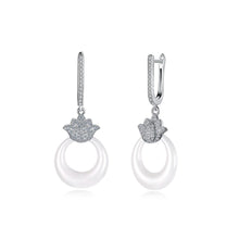 Load image into Gallery viewer, 925 Sterling Silver Elegant Lotus White Ceramic Earrings with Cubic Zircon - Glamorousky