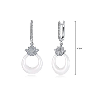 925 Sterling Silver Elegant Lotus White Ceramic Earrings with Cubic Zircon - Glamorousky