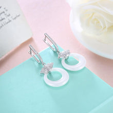 Load image into Gallery viewer, 925 Sterling Silver Elegant Lotus White Ceramic Earrings with Cubic Zircon - Glamorousky
