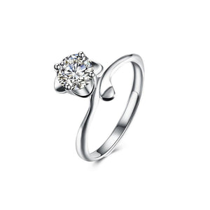 925 Sterling Silver Fashion Elegant Flower Cubic Zircon Adjustable Ring - Glamorousky