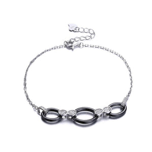 925 Sterling Silver Simple Geometric Circle Black Ceramic Bracelet with Cubic Zircon - Glamorousky