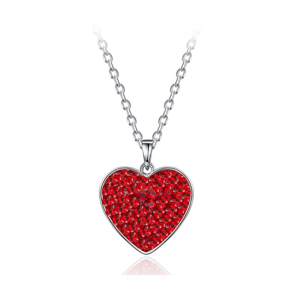 925 Sterling Silver Brilliant Romantic Heart Pendant with Red Cubic Zircon and Necklace - Glamorousky