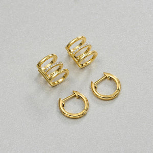 Fashion Personality Plated Gold Geometric Cubic Zircon Two-piece Earrings - Glamorousky