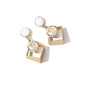 Fashion Simple Plated Gold Geometric Diamond White Earrings - Glamorousky