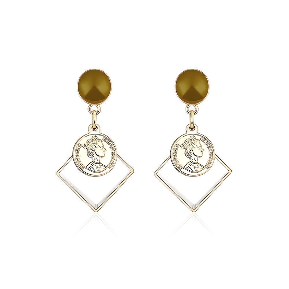 Fashion Individual Plated Gold Geometric Diamond Brown Earrings - Glamorousky