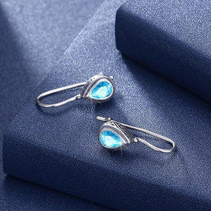 925 Sterling Silver Fashion Elegant Water Drop Shaped Earrings with Blue Cubic Zircon - Glamorousky