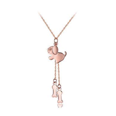 925 Sterling Silver Plated Rose Gold Fashion Cute Dog Tassel Pendant with Necklace