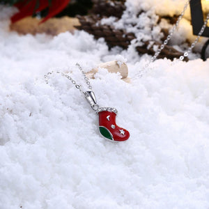 Elegant Christmas Socks Pendant with Cubic Zircon and Necklace - Glamorousky