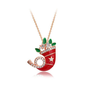 Fashion Personality Plated Rose Gold Christmas Socks Pendant with Cubic Zircon and Necklace - Glamorousky