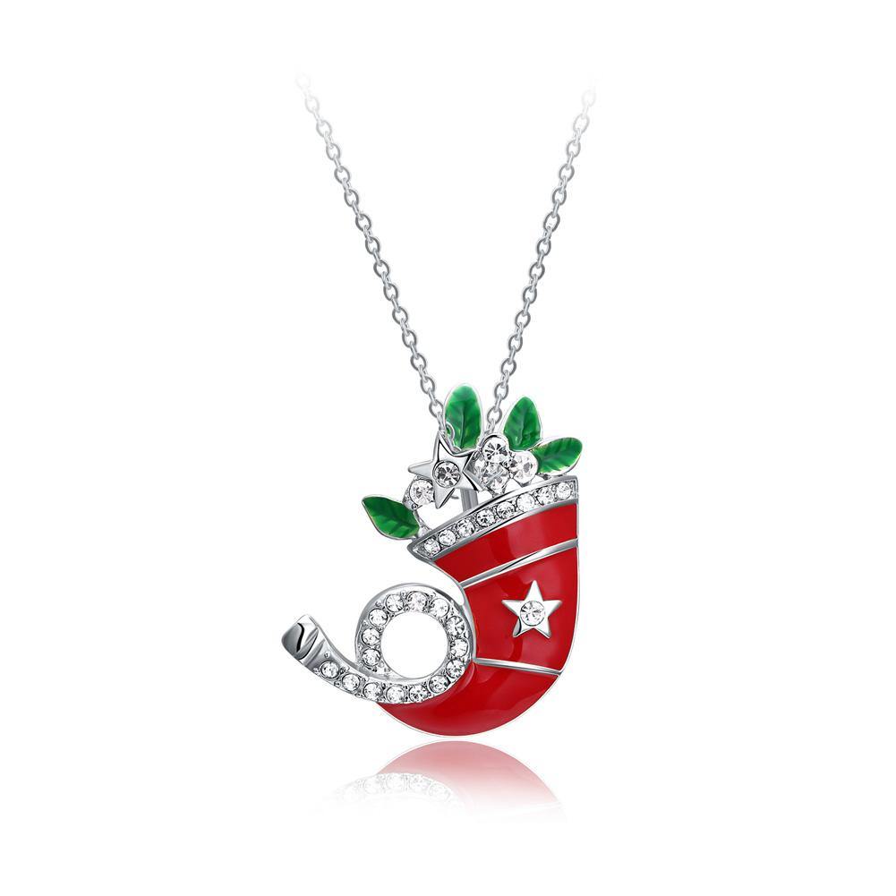 Fashion Romantic Christmas Socks Pendant with Cubic Zircon and Necklace - Glamorousky