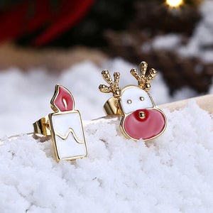 Fashion Romantic Plated Gold Christmas Candle Elk Stud Earrings - Glamorousky